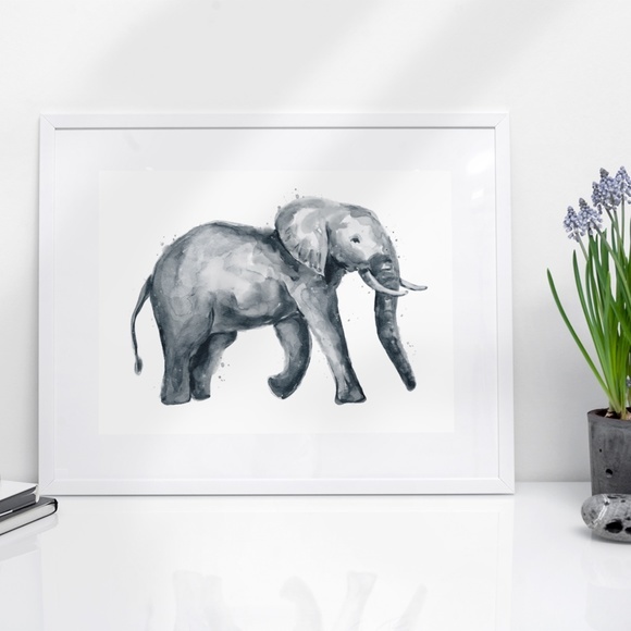 Wall Art Cute Watercolor Elephant Portrait Print Unframed - Picture 2 of 7